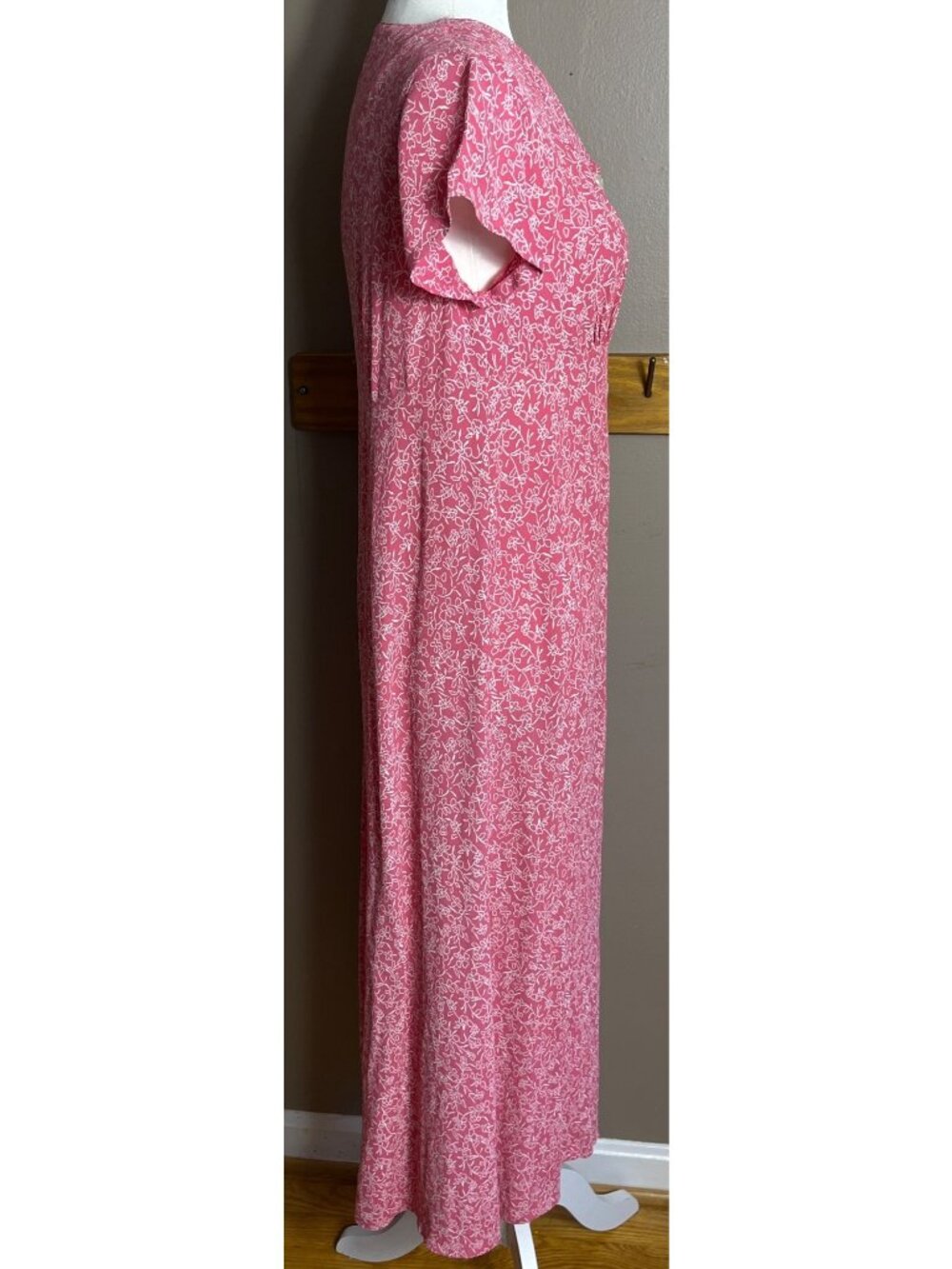 April Cornell Dress Rose Pink Floral Button Aline Midi Cottagecore Dainty Wom XS - Picture 4 of 9
